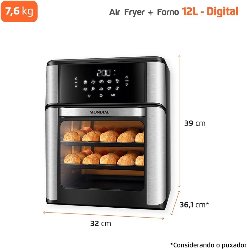 Dimensões do produto: 32 cm x 36,1 cm x 39 cm e 7,6 kg